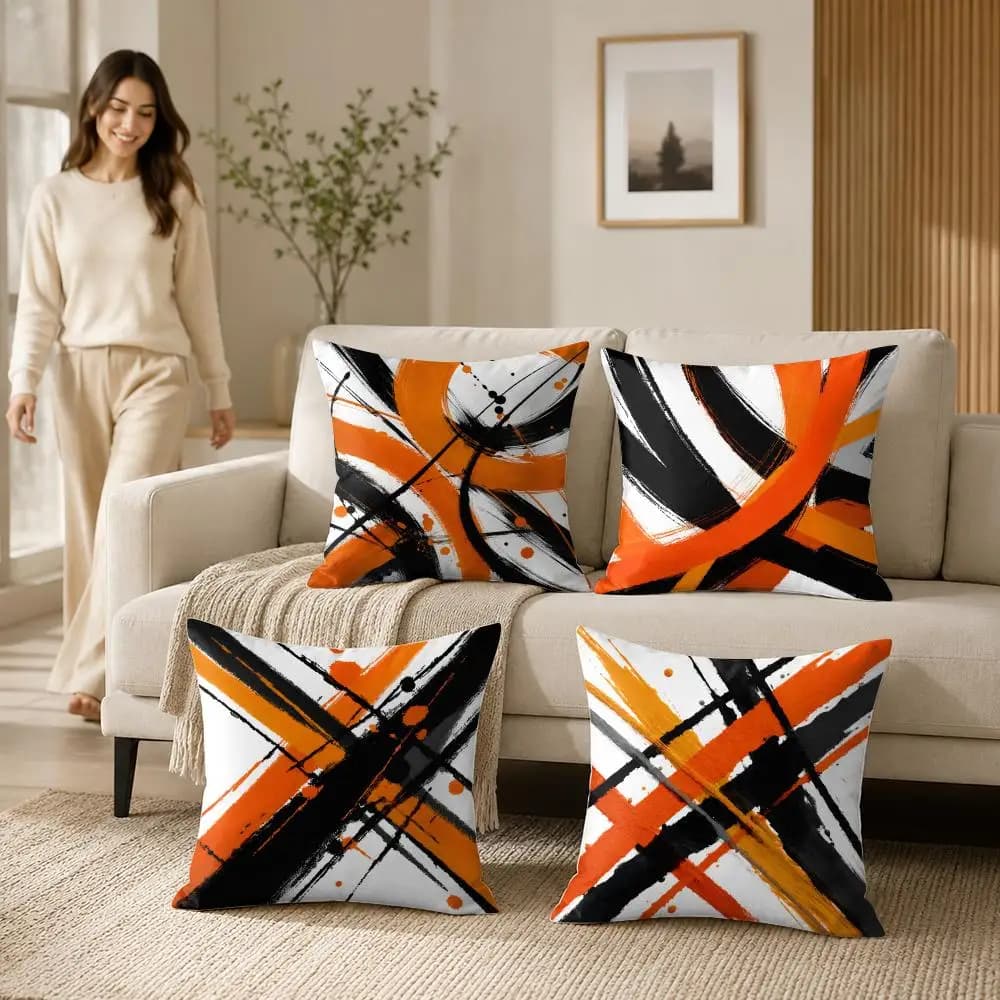 Stylish Geometric Line Cushion Cover Soft Short Plush Pillow Case Double Sided Print Washable Sofa Home Decor Gift