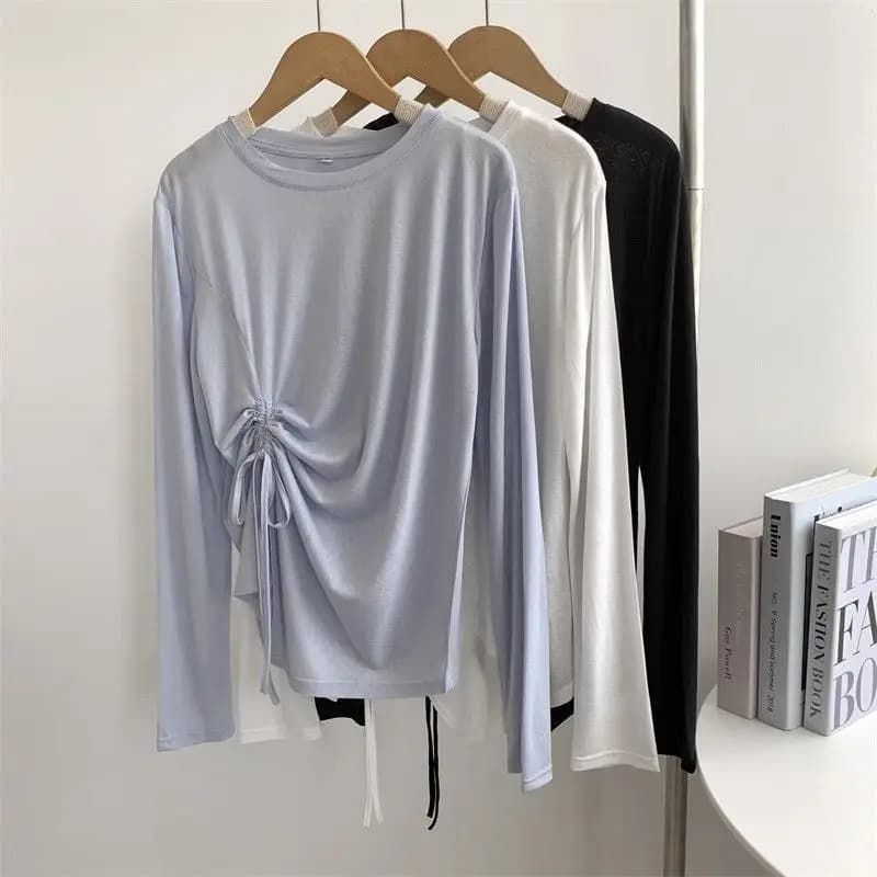 Women's Bamboo Cotton Long Sleeve Drawstring Hoodie Summer Comfortable Breathable Sun Protection Outerwear T-Shirt Korean Style
