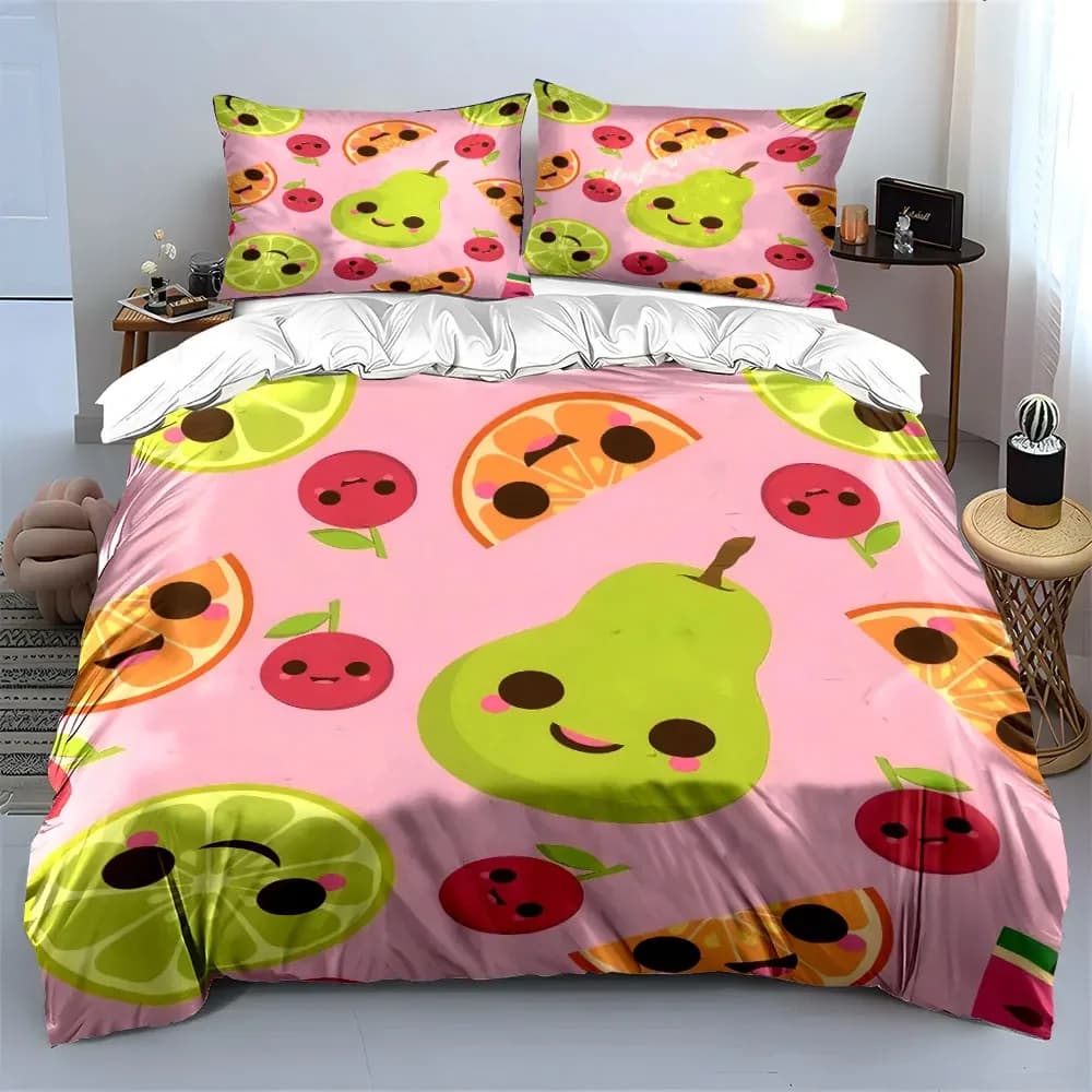 Set di biancheria da letto decorativa con motivo a frutta, con 1 copripiumino e 2 federe, singolo, matrimoniale, king, queen, regalo