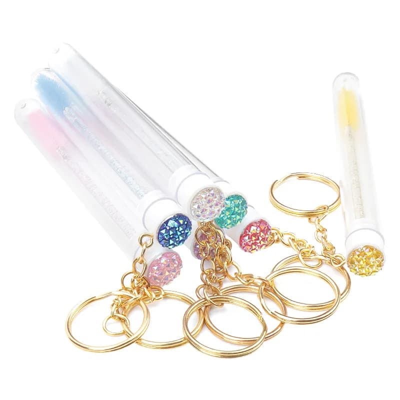 10 Pieces Micro Comb Container for Extension Women's Eyelashes, Tools Make-up, Tube with Brush for Eyelashes, with Golden Keyring and Glitter Stick Mascara