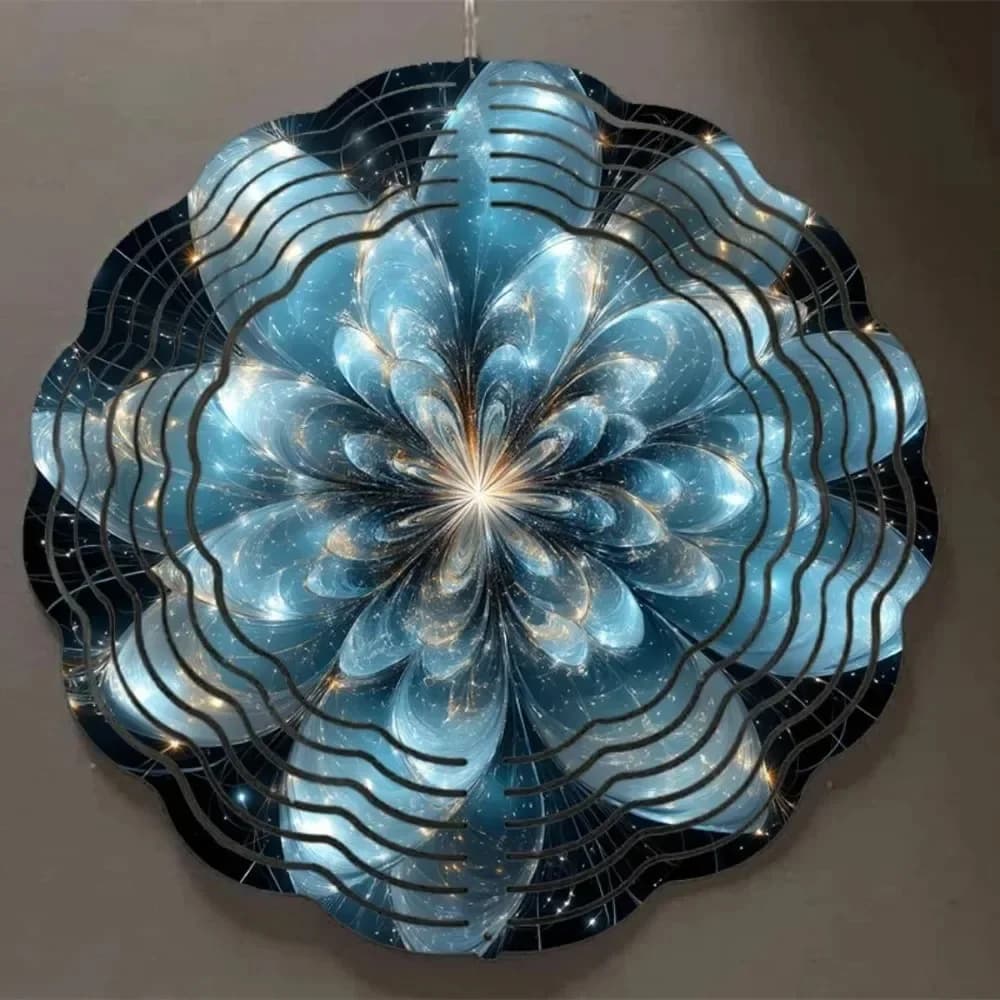 Metallic Wind Chimes，Wind Spinner with Enchanting Flower Design – Vibrant Blue Holiday Decorations Turquoise Art Wind Chime