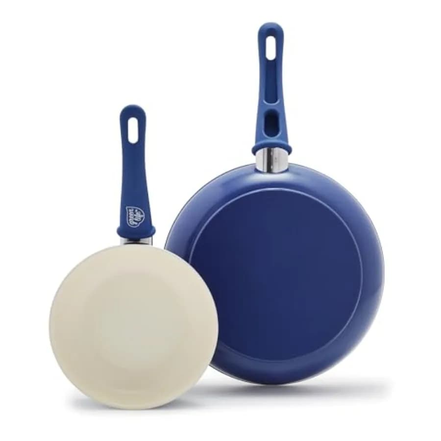 Set di Padelle Antiaderenti in Ceramica Senza PFAS, Non Tossiche, Lavabili in Lavastoviglie e Utilizzabili in Forno, Padelle per Uova e Omelette con Manici Isolanti K
