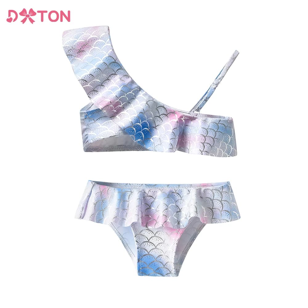 DXTON Costume da bagno per bambini 2 pezzi Vacanze estive Vestito da spiaggia per bambini Increspato Abbigliamento da nuoto ad asciugatura rapida Set da bagno per neonate