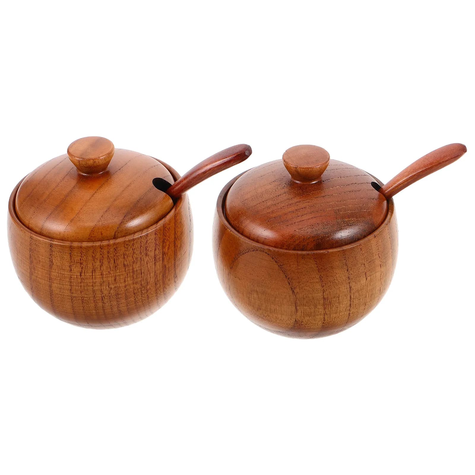 1Set Wooden Spice Jars Set with Airtight Lid and Dedicated Spoon Freshness Preserving Condiment Storage for Kitchen Counter