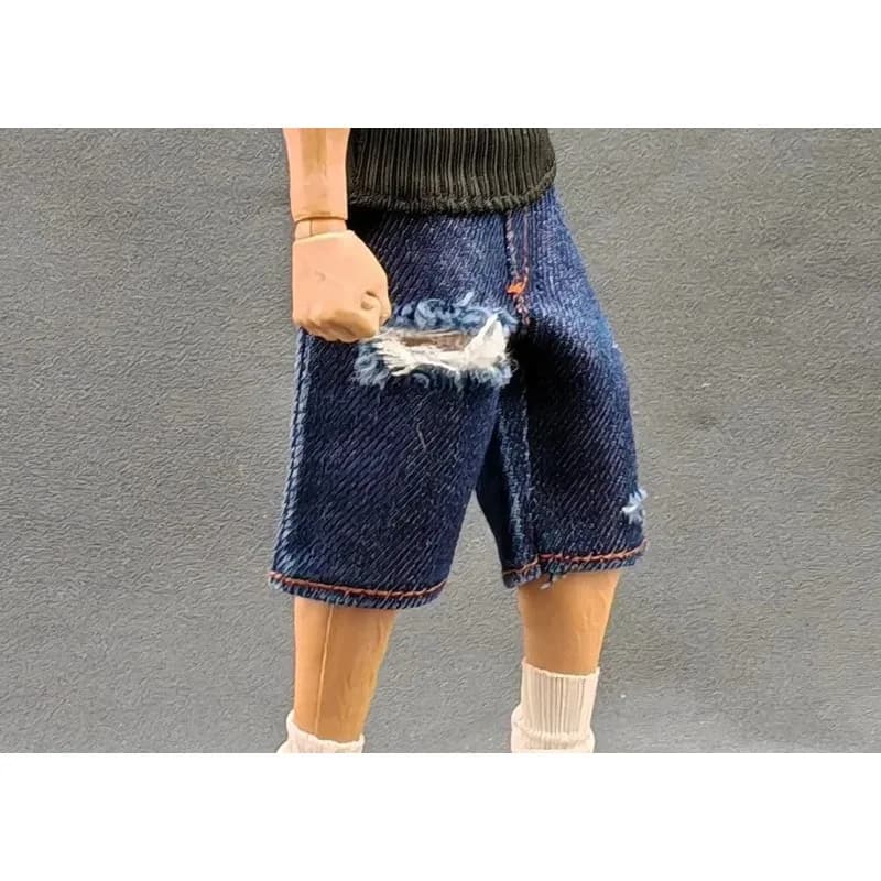 1/12 Bilancia Soldato Maschile Moda Collo Alto Gilet Strappato Pantaloncini di Jeans Vestiti Accessorio Modello per 6in Action Figure Doll