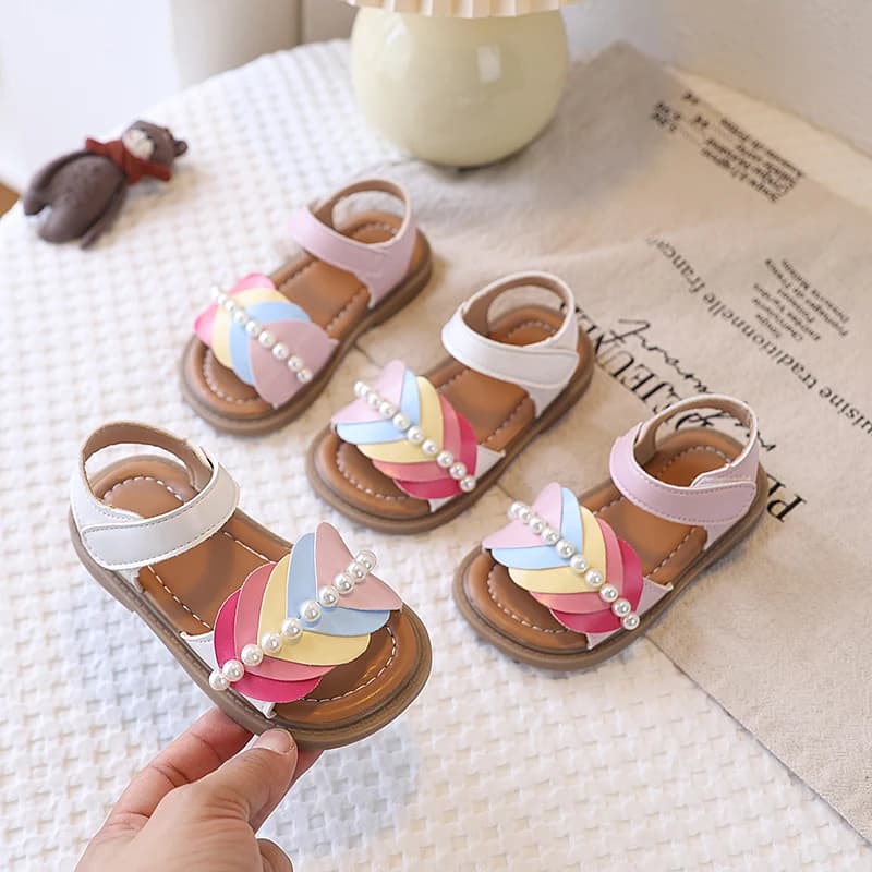 Sandali per bambini Scarpe da passeggio per bambine Scarpe colorate per bambini con punta aperta per bambini da 1 a 8 anni Scarpe per bambini beige piatte antiscivolo