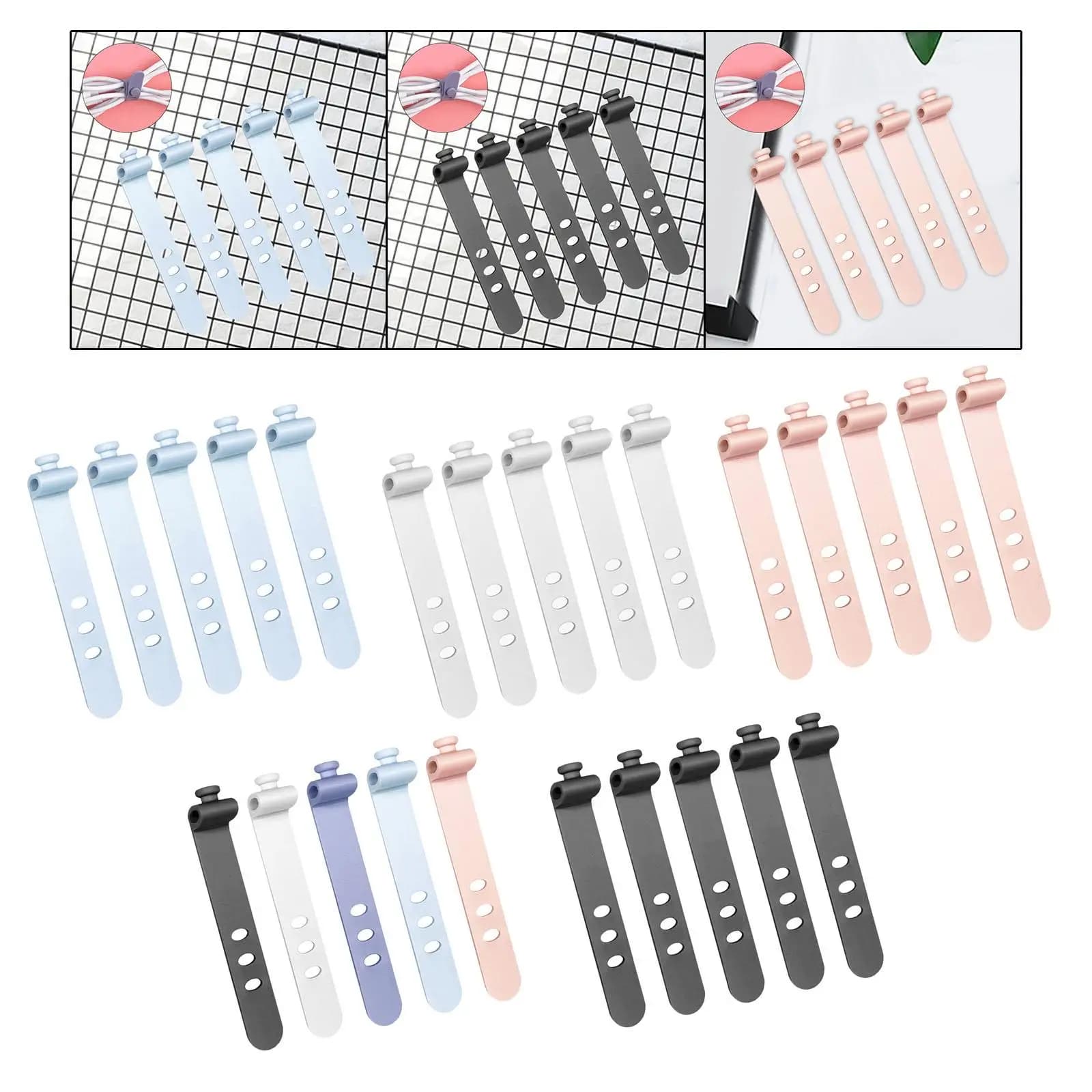 5x Silicone Cable Ties Cord Management Bundling Reusable Cable Organizer Wrap for Earphone Kitchen Appliance Data Line School