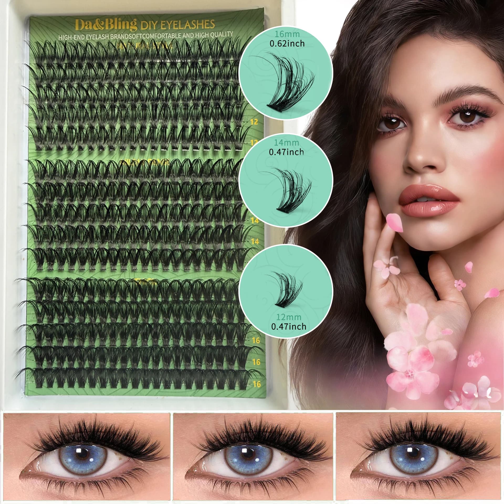 Pack of 300 Individual Fin Eyelashes D Curl 12-16mm, 3 Styles 30D+40D+50D, Fluffy Volume in Synthetic Vison, Easy Application