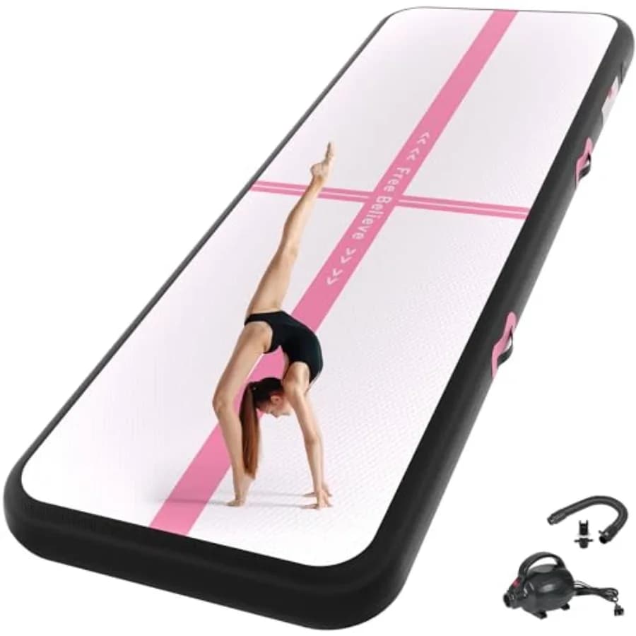 Pink inflatable gymnastics mat for home training 4/6 thick 10/13/16/20ft tumble track ideal for cheerleading yoga exercise park