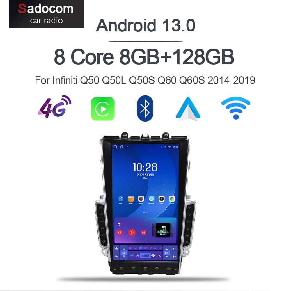 Carplay 10.25 "Android 13.0 multimediale 8GB + 128GB Lettore per auto GPS WIFI navigazione per Infiniti Q50 Q50L Q50S Q60 Q60S 2014-2019