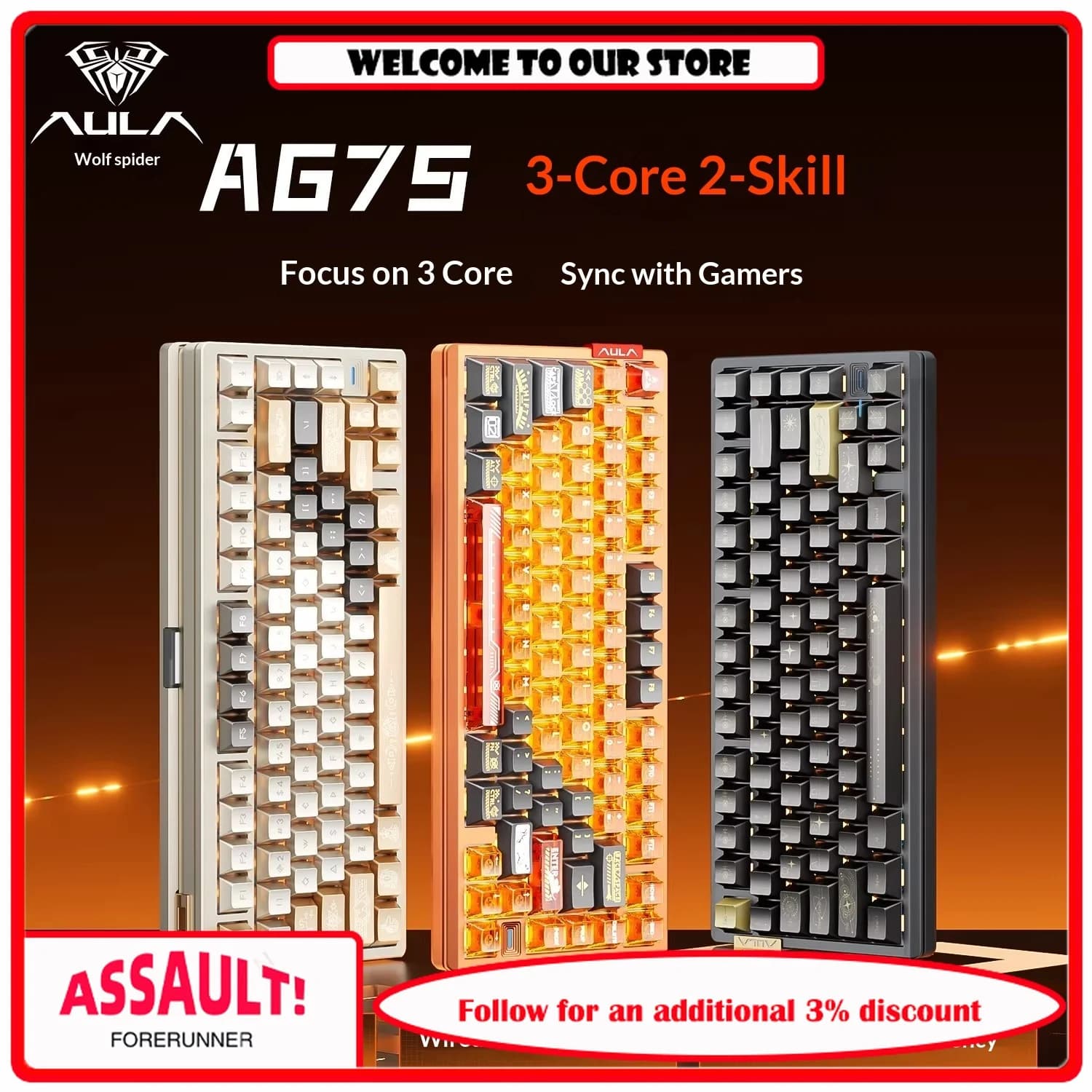 Tastiera Meccanica AULA AG75 con Asse Magnetico, Scocca Interamente in Metallo, Layout 75%, Tastiera da Gaming per Giochi FPS, Valorant, CS2
