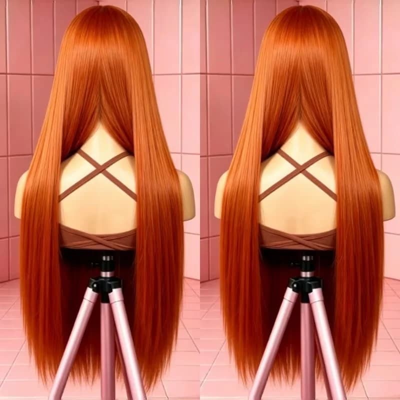 Parrucche Lace Front Lisce Arancioni Zenzero da 30 Pollici in Capelli Umani 350 # Parrucca colorata con capelli vergini peruviani, 13X6 HD, con frontale in pizzo trasparente, pre-strapazzata, per donna