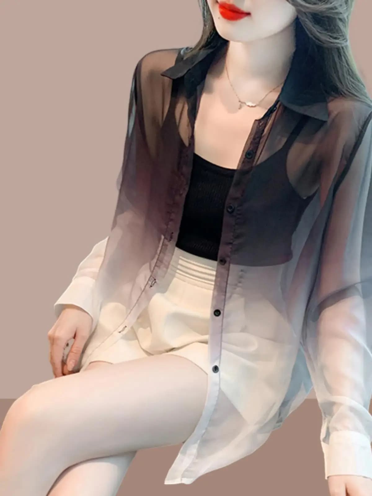 Summer 2026 Women's Fashion Gradient Color Sun Protection Shirt Jacket Casual Elegant Chic Long Sleeve Korean Style Loose Fit