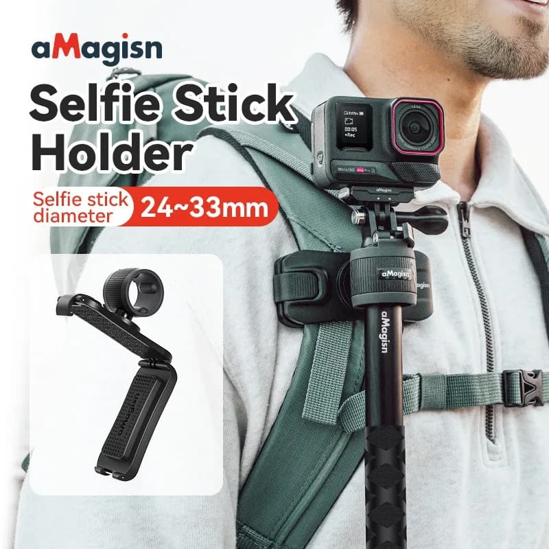 aMagisn Gancio per selfie stick per action camera Insta360/DJI/GoPro, supporto per stick con clip per cintura a sgancio rapido, supporto a mani libere