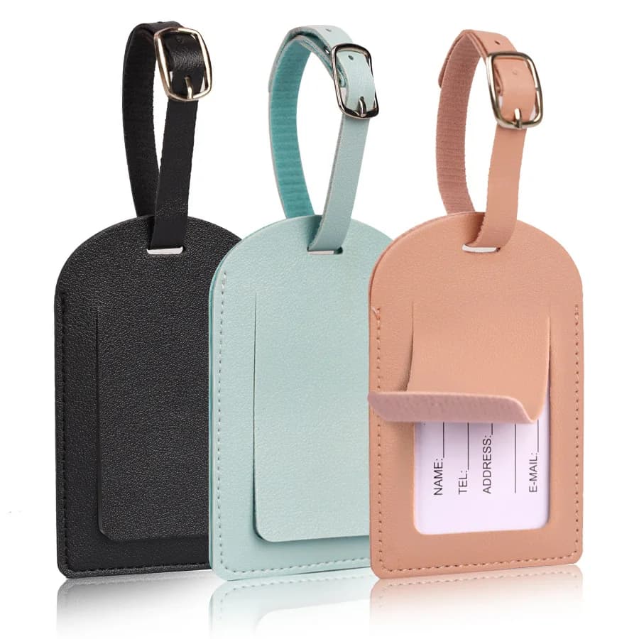 Etichette per Bagagli in Pelle PU per Uomo e Donna, Accessori da Viaggio, Porta Indirizzo e Nome per Valigie, Etichette Portatili per Bagagli