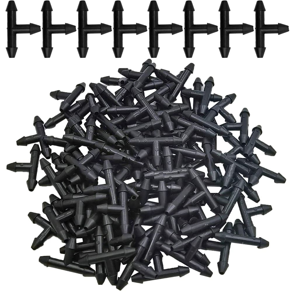 Oasis 50PCS 3-way T Connector with Plastic Plug for 3/5mm Pipes Joints for Irrigation Pipes Micro Drip Irrigation Equipment