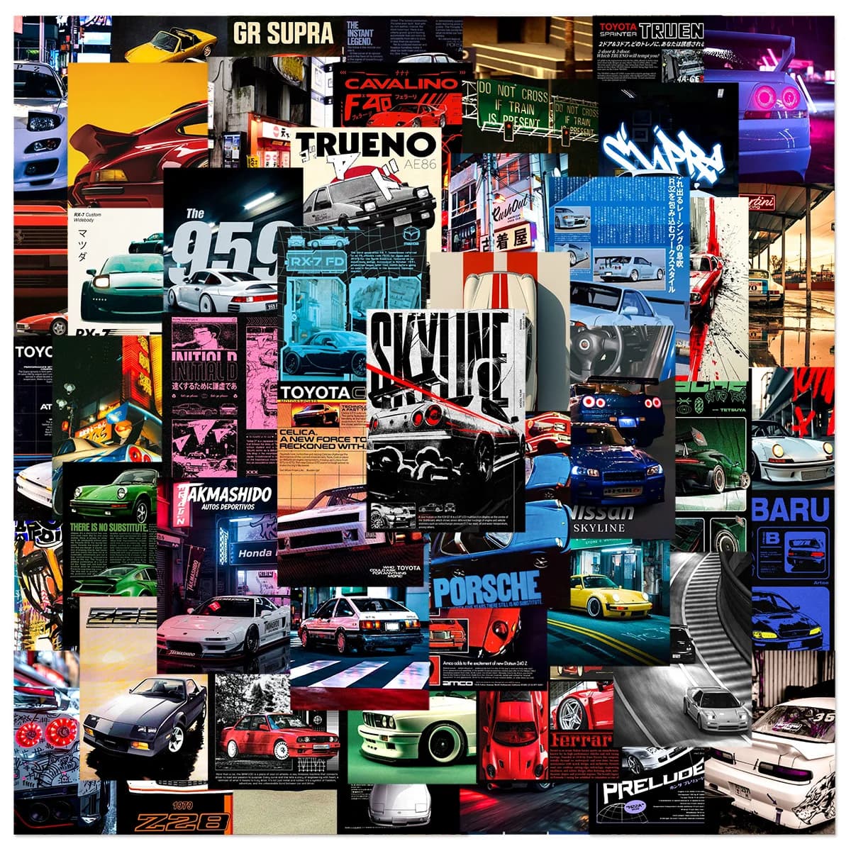 50/30Pcs Racing Graffiti Poster Stickers, Waterproof Vinyl Decals for Motorcycle Helmet, Phone Case, Notebook, Luggage
