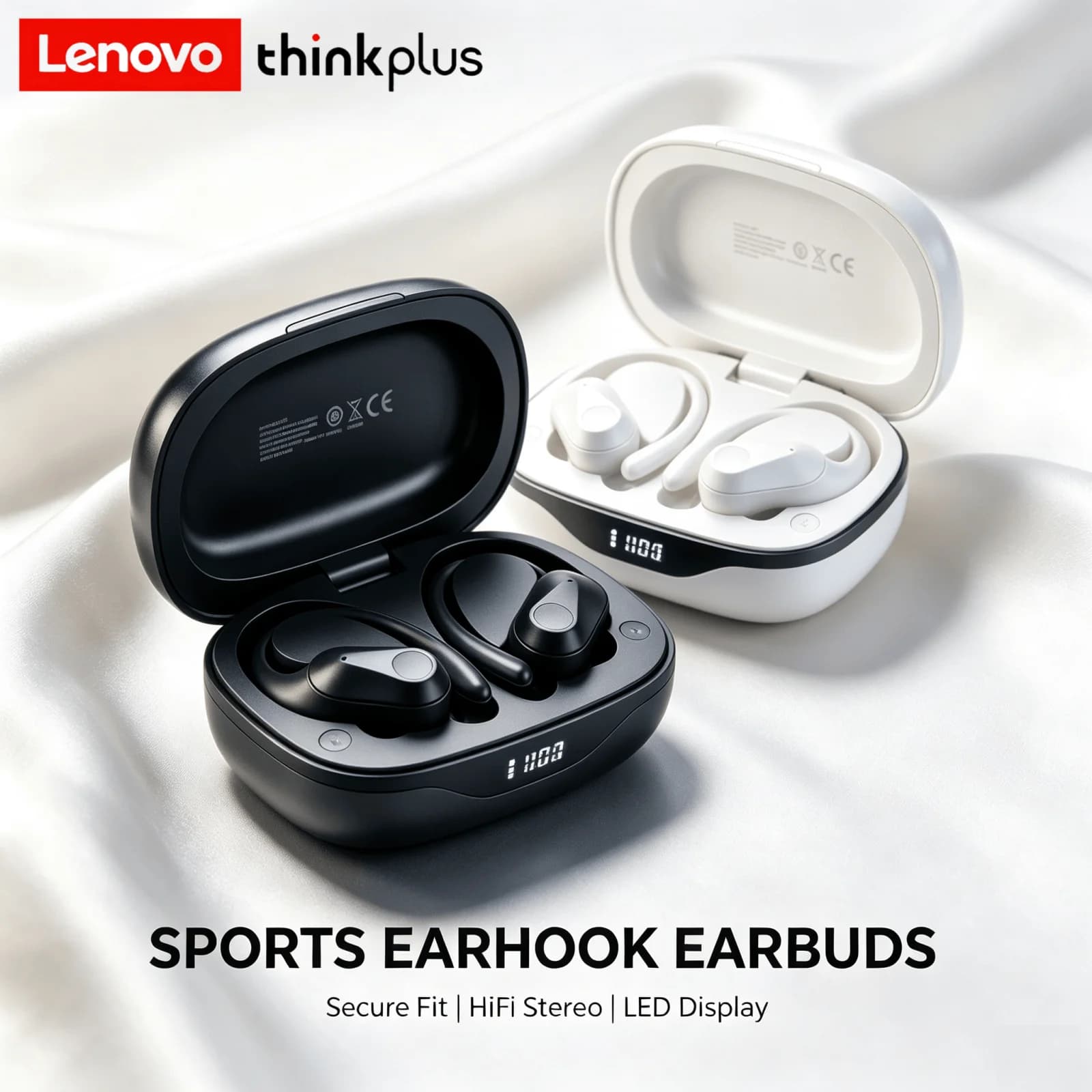 Lenovo LP75 Wireless Sports Earphones with Mics LED Power Display Bluetooth Earbuds Hifi Stereo Sound Headset Secure Ear Hook