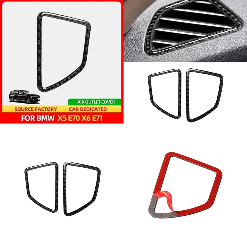 For BMW X5 E70 X6 E71 2008-2013, Decoration for Air Boxes Conditioned on the Dashboard, Carbon Fiber Cover, Car Seat Bearings