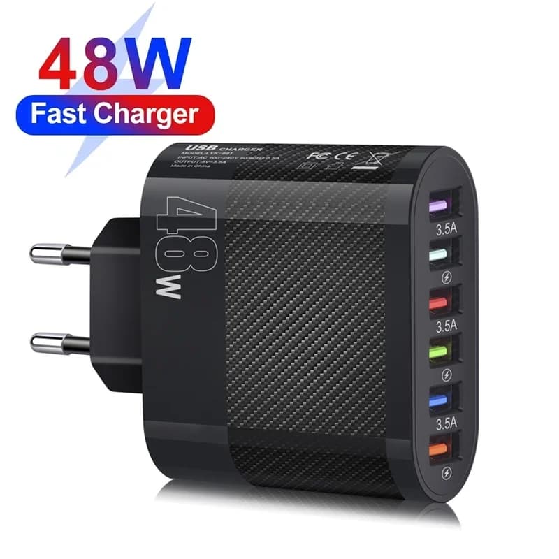 Caricatore da viaggio USB 48W 6 porte Carica rapida QC 3.0 Adattatore di ricarica da parete per iPhone Huawei Xiaomi US EU Caricatore per presa per telefono cellulare