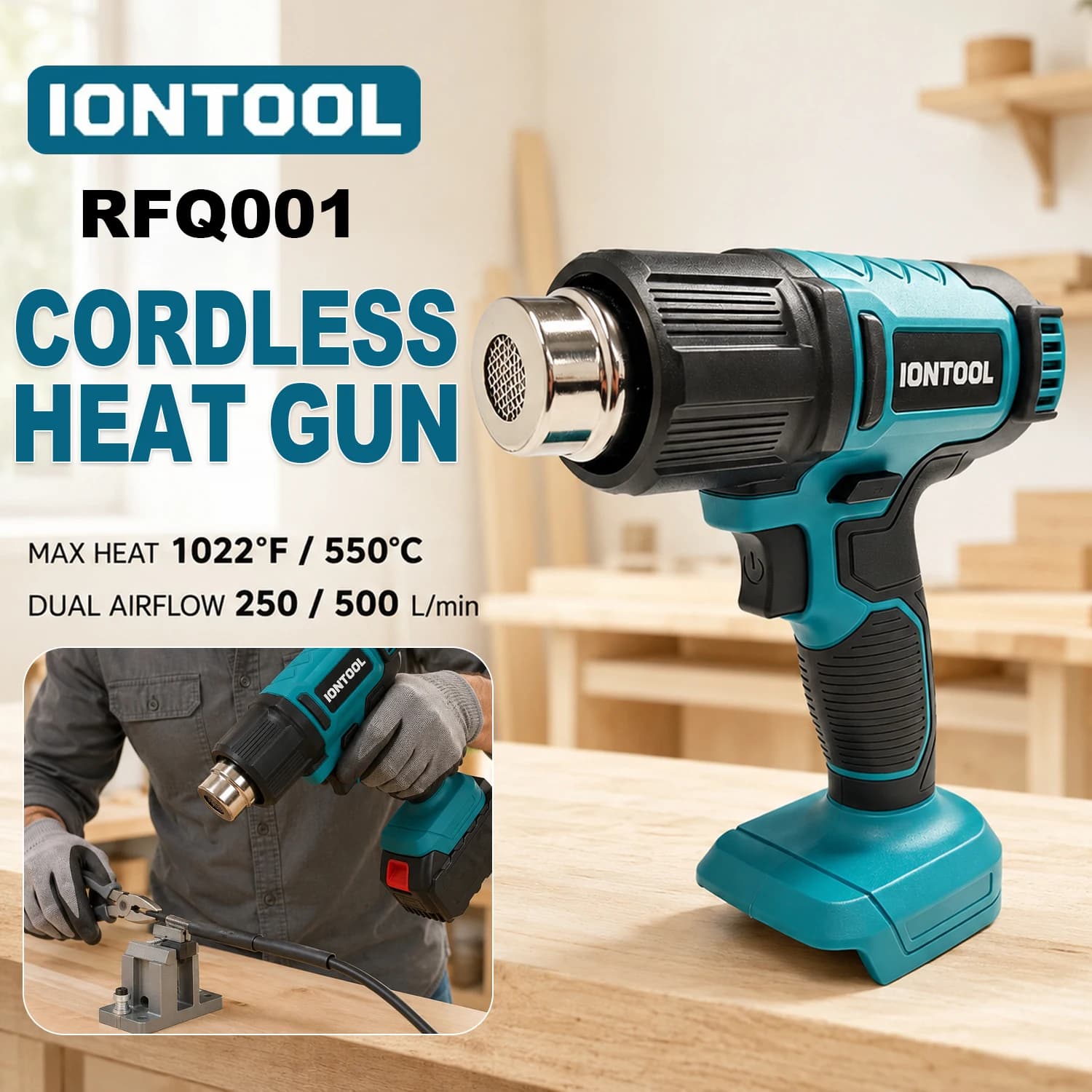 IONTOOL Durable Cordless 550°C Electric Heat Gun Max For Fast Stripping Old Paint and Defrosting Frozen Coils Power Tool