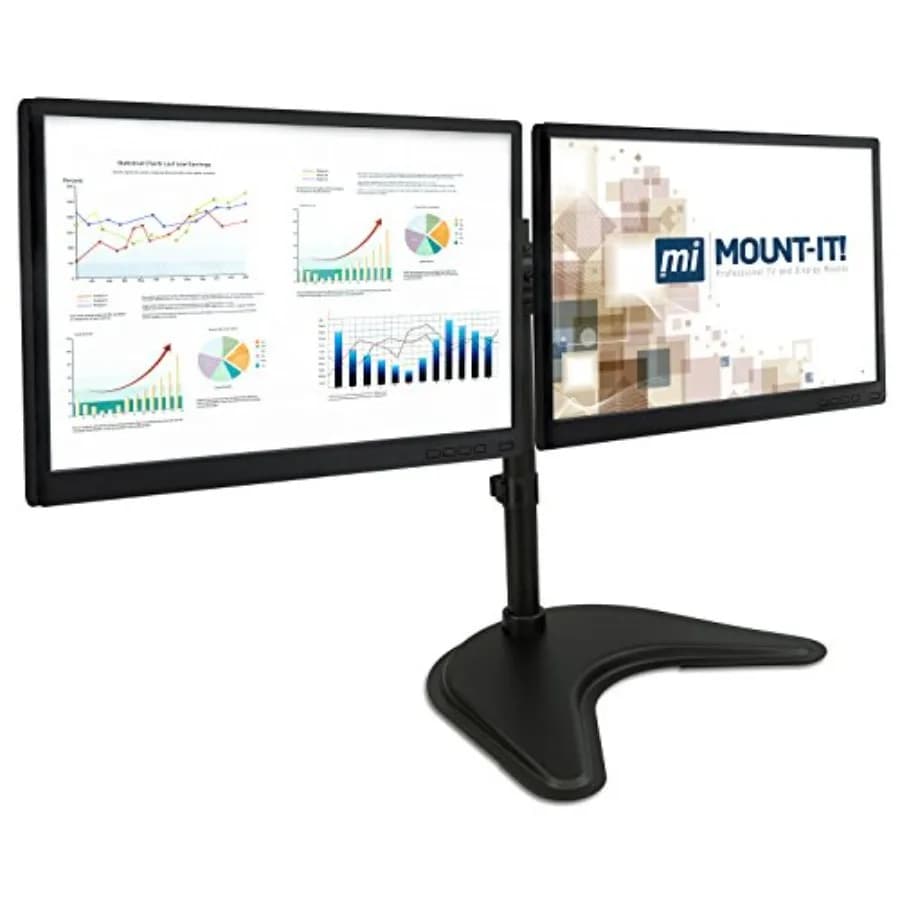 Supporto per Monitor Doppio Autoportante per Schermi da 19-27 Pollici, Bracci Regolabili in Altezza, Compatibile VESA 75/100, in Metallo Nero Resistente