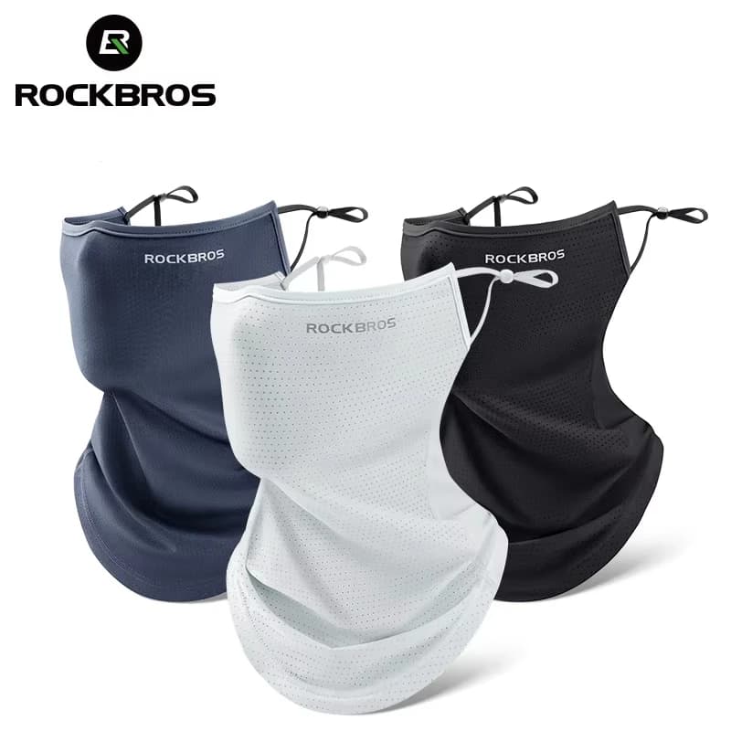 ROCKBROS Maschera Estiva in Seta Ghiacciata per Ciclismo, Traspirante Anti-UV, Copricollo per Bici, Bandana MTB, Sciarpa Sportiva da Strada con Ganci per Orecchie