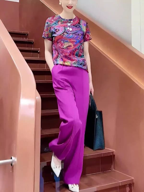 Fashionable Pink Set Women's New 2026 High-End Elegant Slimming Concealing Summer Clothes Complete Matching Polyester Fiber