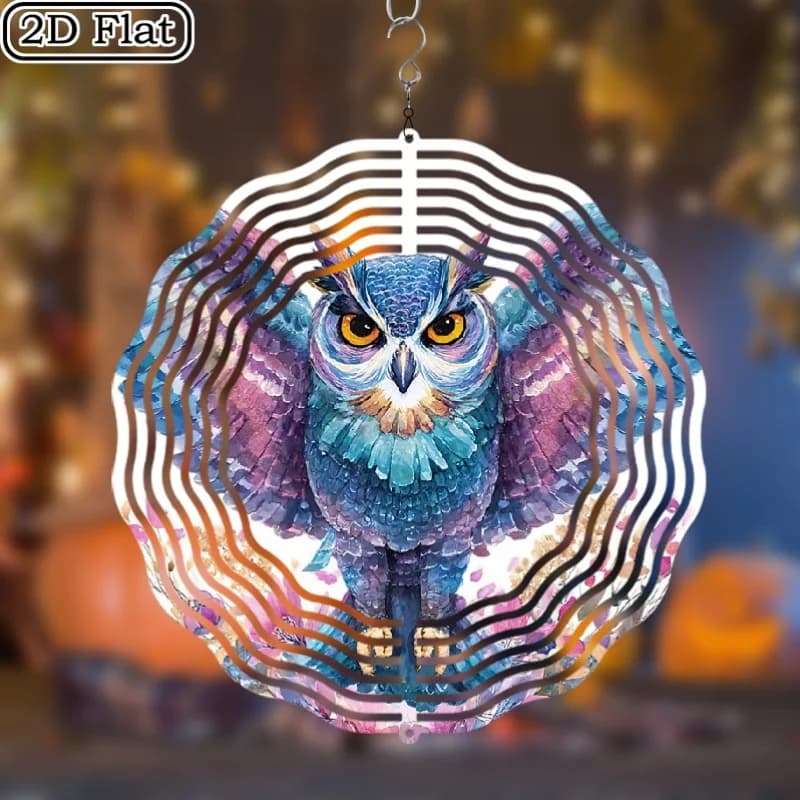 CIFbuy Owl Wind Chime Spinning Bird Repeller Scarecrow With Bell Metal Yard Decor Balcony Iron 2D Flat Outdoor Garden Ornament