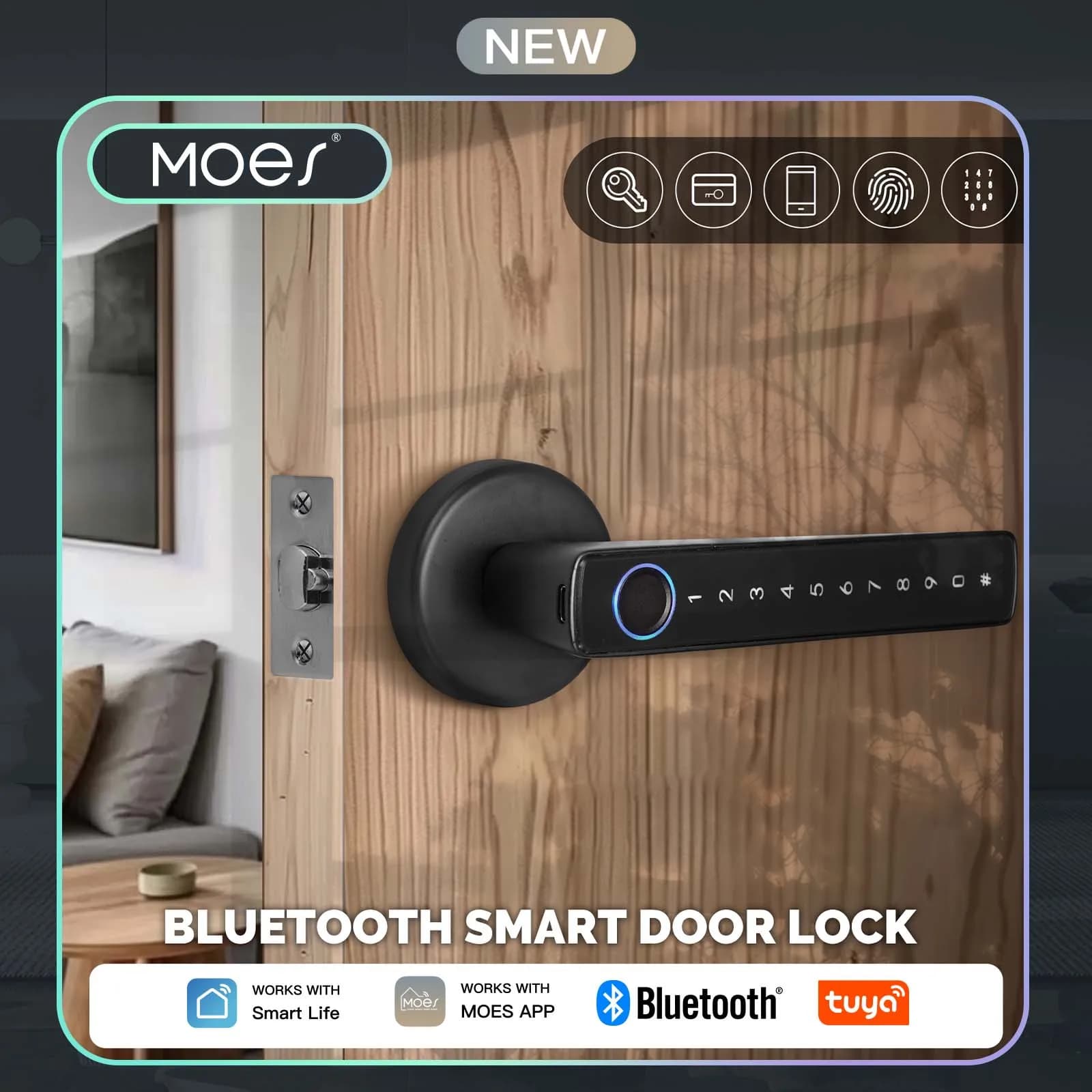 MOES Smart Fingerprint Door Lock Bluetooth Ingresso elettronico senza chiave con telecomando APP per appartamento dell'hotel Tuya Smart Life