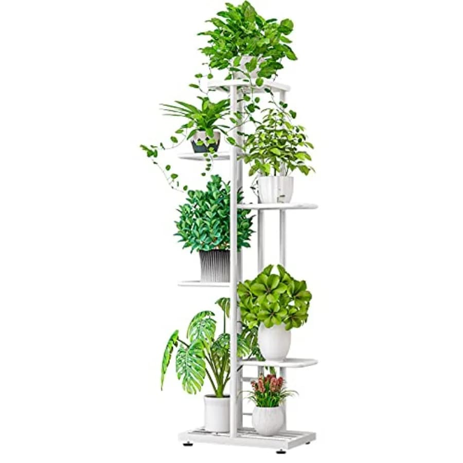 Supporto per Piante in Metallo per Interni ed Esterni, Espositore per Vasi di Fiori, Scaffale Porta Piante, Bianco