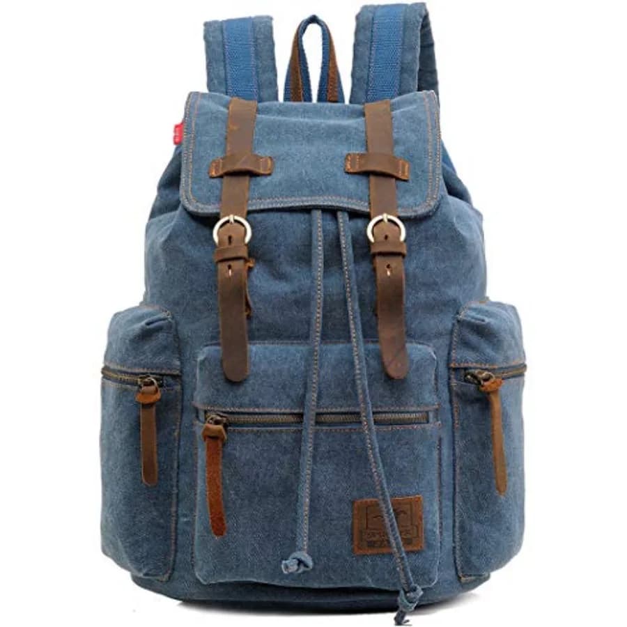 Zaino da Viaggio Vintage in Tela con Finiture in Pelle, Tasca Imbottita per Laptop, Tasca di Sicurezza Nascosta sul Retro, Adatto per Portatili da 14 Pollici, M32