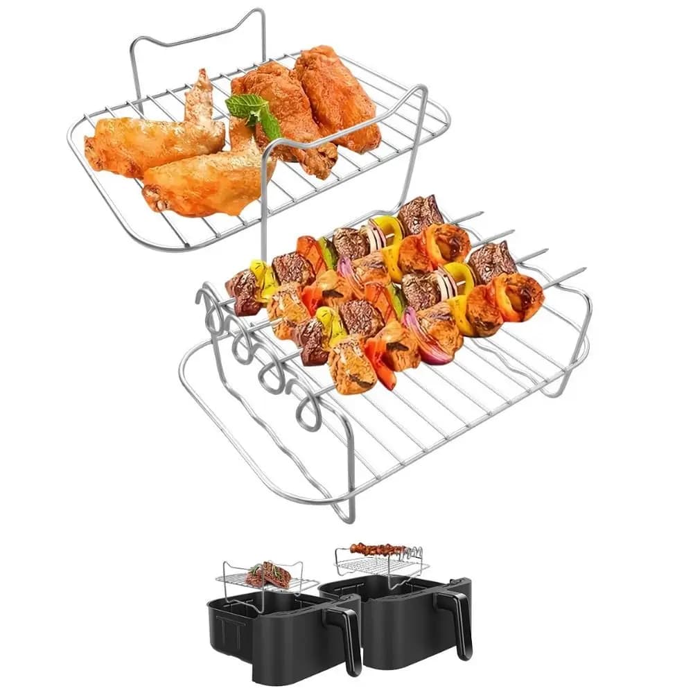 Stainless Steel Air Fryer Grid, Multifunctional, Fai-da-te, Air Fryer Holder, Silver, Double Layer, Air Fryer Basket, Kitchen