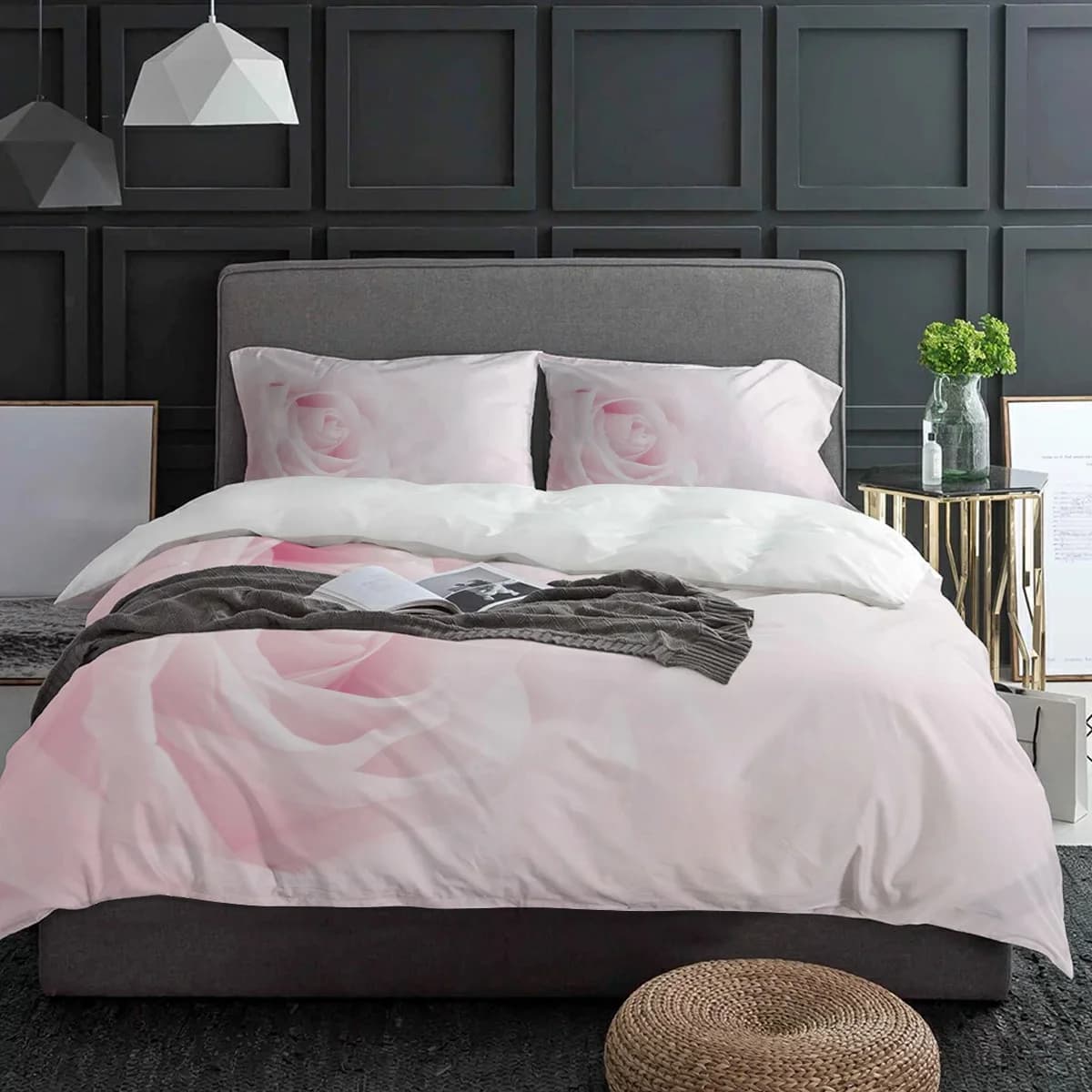 Set biancheria da letto rosa fiore rosa 3 pezzi Copripiumino per ragazzi e ragazze Federa Copripiumino per bambini per adulti Set letto matrimoniale Tessili per la casa