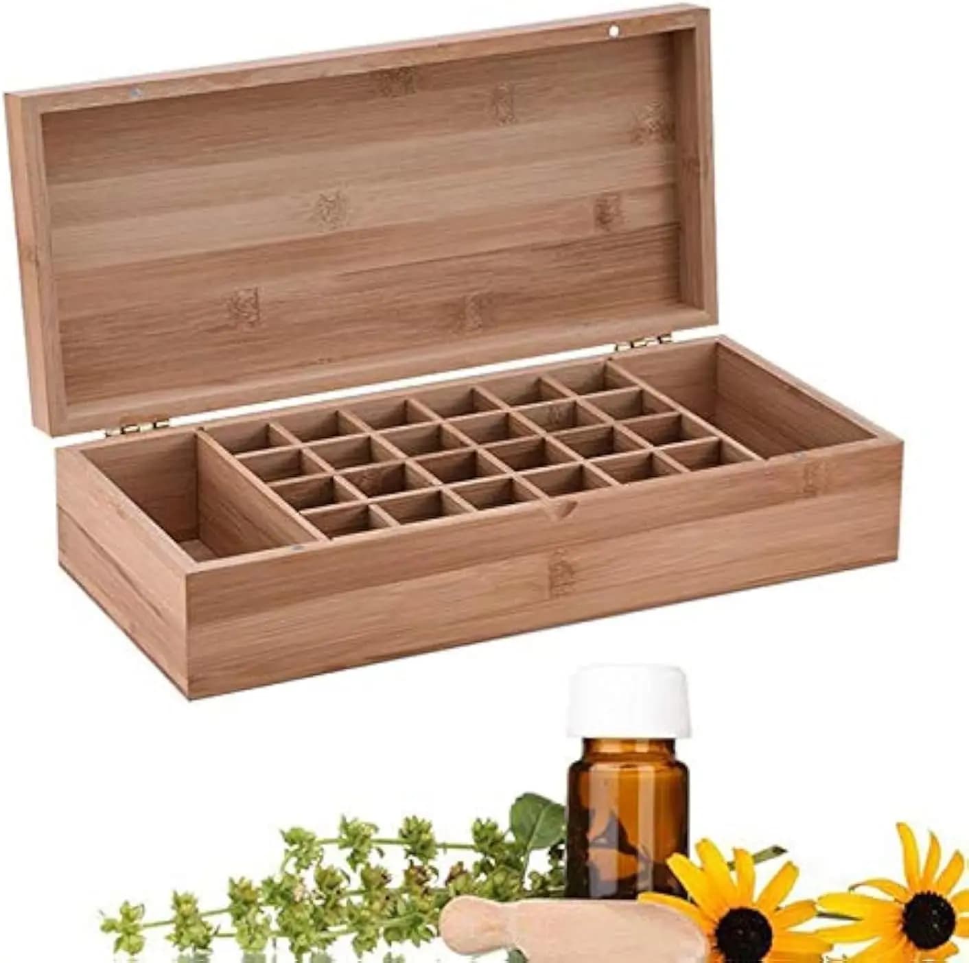 Scatola in Legno per Oli Essenziali, Contiene 26 Flaconi (5, 10, 15ml) - Custodia da Viaggio e Organizzatore per Aromaterapia