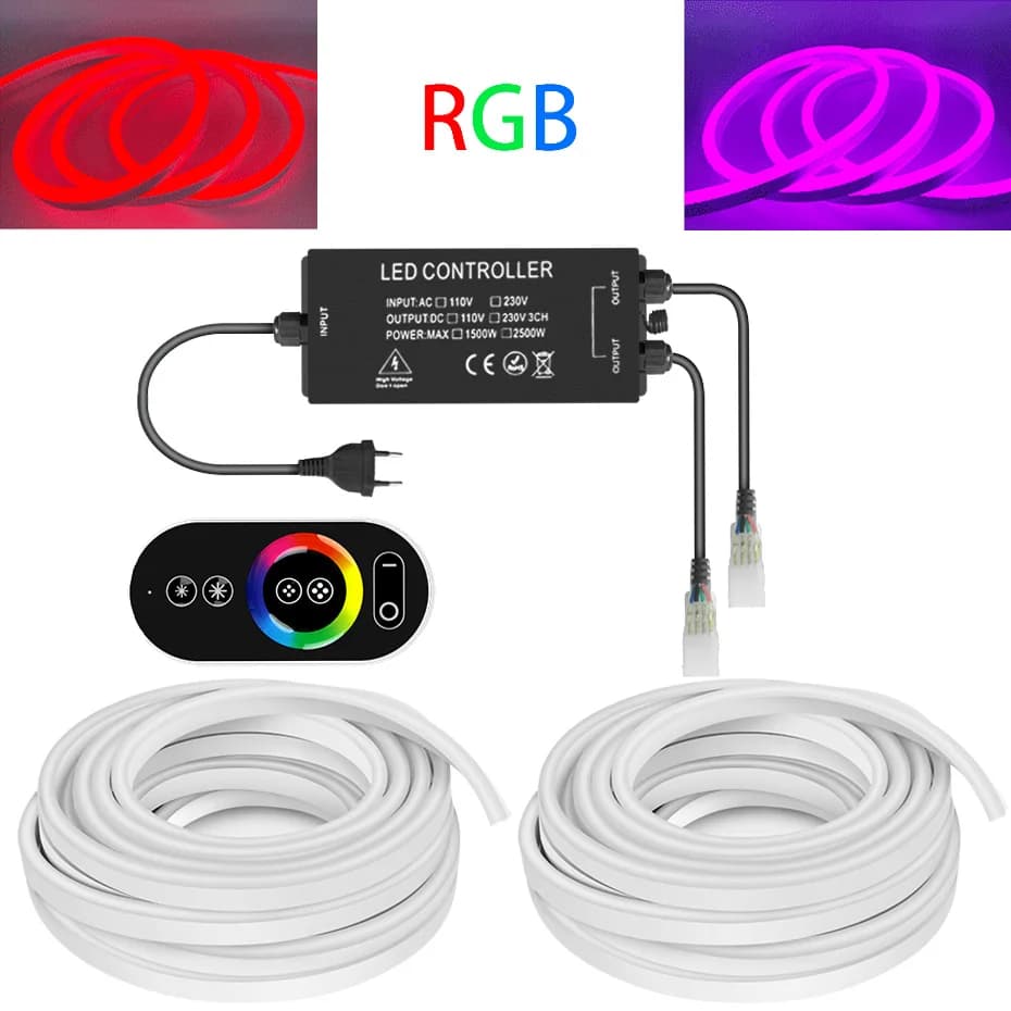 220V RGB LED Neon Strip Light 5050 Led Strip Light Nastro IP67 Impermeabile Lampada per insegne al neon per esterni RGB 2500W IR /RF Telecomando
