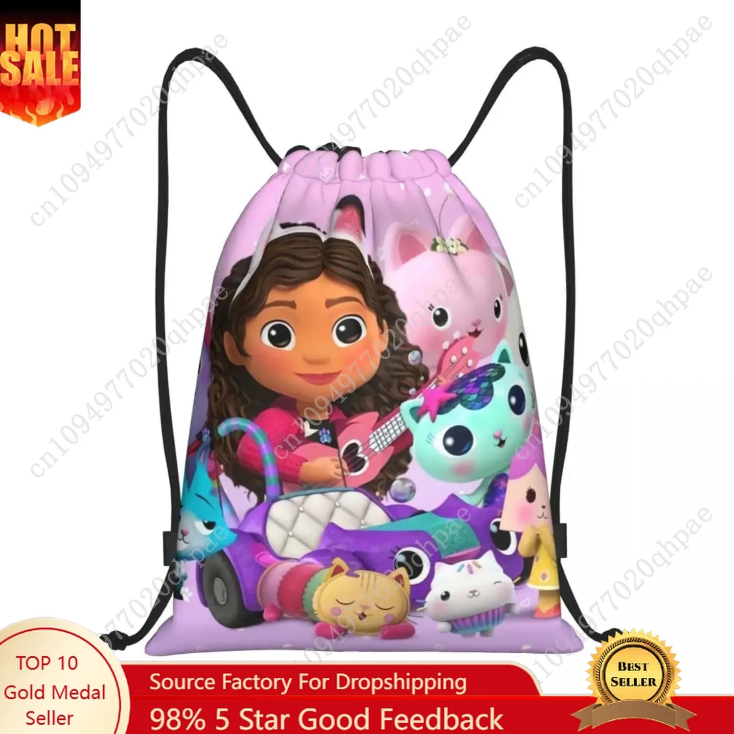 Borse zaino con coulisse per casa delle bambole Gabbys cartoni animati personalizzati Borse da uomo leggere Gabby Mercat Gym Sports Sackpack Sacchi per l'allenamento