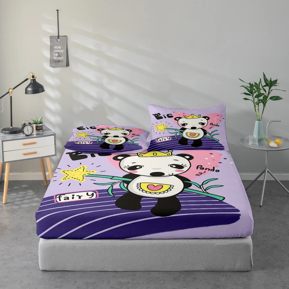 Set di lenzuola con stampa Bic Fairy Panda, protezione per materasso e combinazione federa, set di lenzuola stampate ad alta definizione include 1 lenzuolo + 1 o 2 federe (1 federa per 60*100cm e 2 federe per 72*132cm, le altre misure sono 2 federe), adatto per camera da letto e stanza degli ospiti, biancheria da letto in poliestere ultra morbido, lavabile in lavatrice, utilizzabile in tutte le stagioni
