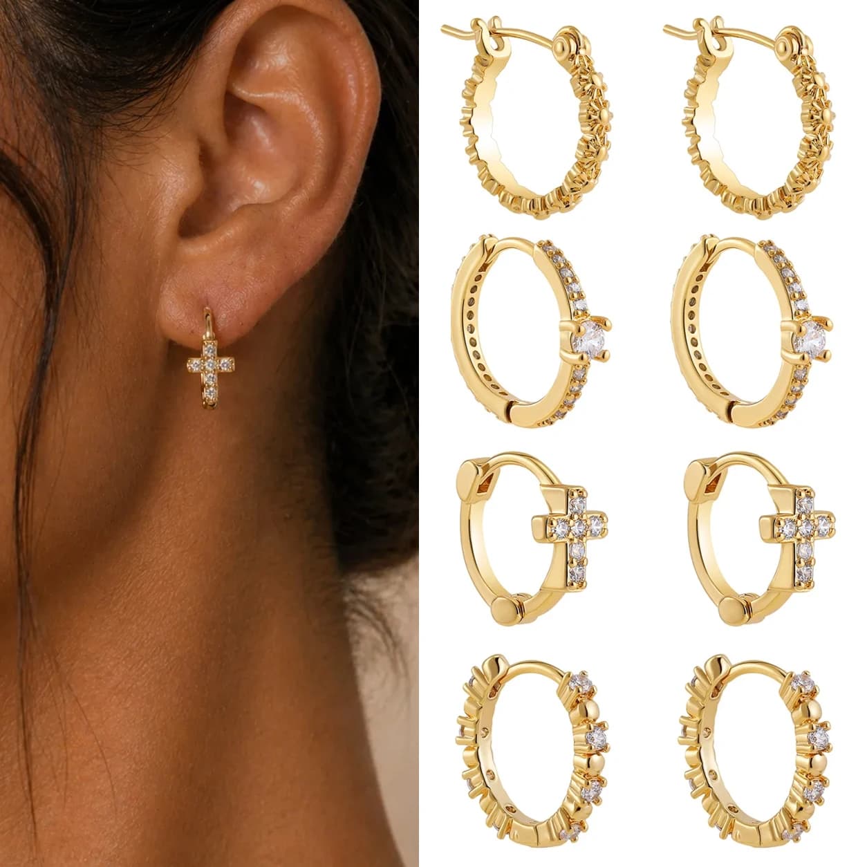 Popular Daily Tiny Round Circle Hoop Earrings for Women Thread Texture Cross Zircon Huggie Ear Buckles Trend Jewelry Gift Bijoux