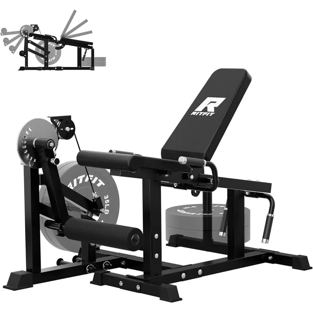 700 Lb Leg Extension and Flexion Machine, Sitting and Weighting Legs Training Equipment, Compatible with 1 and 2 Weight Discs