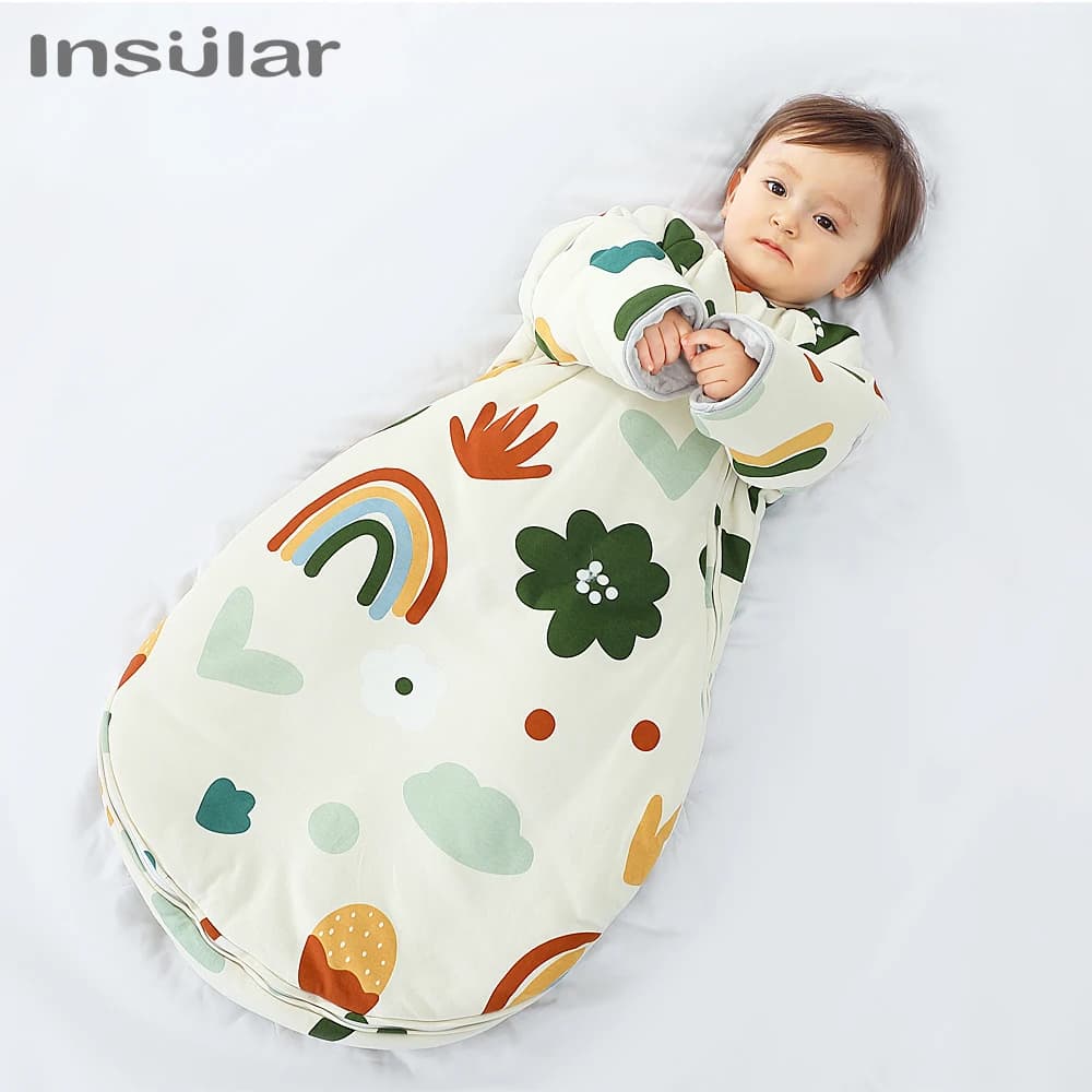 Sacchi a pelo addensati per bambini INSULAR sacchi a pelo Anti-calci per neonati coperte Swaddle per passeggino manicotto staccabile con cerniera inverno