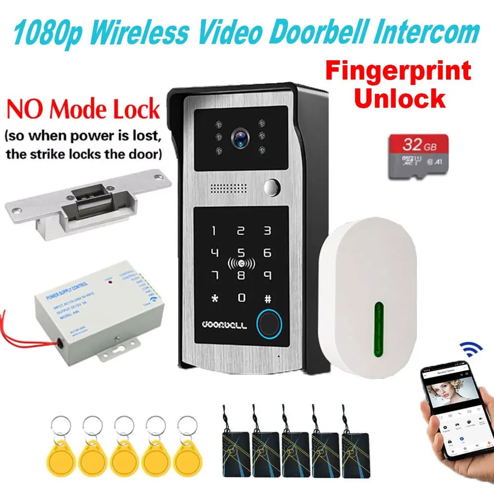 Tuya 5G Wifi Video Door Phone Intercom System 1080P Outdoor Doorbell Cam APP RFID Fingerprint unlock add Electric Strike Lock