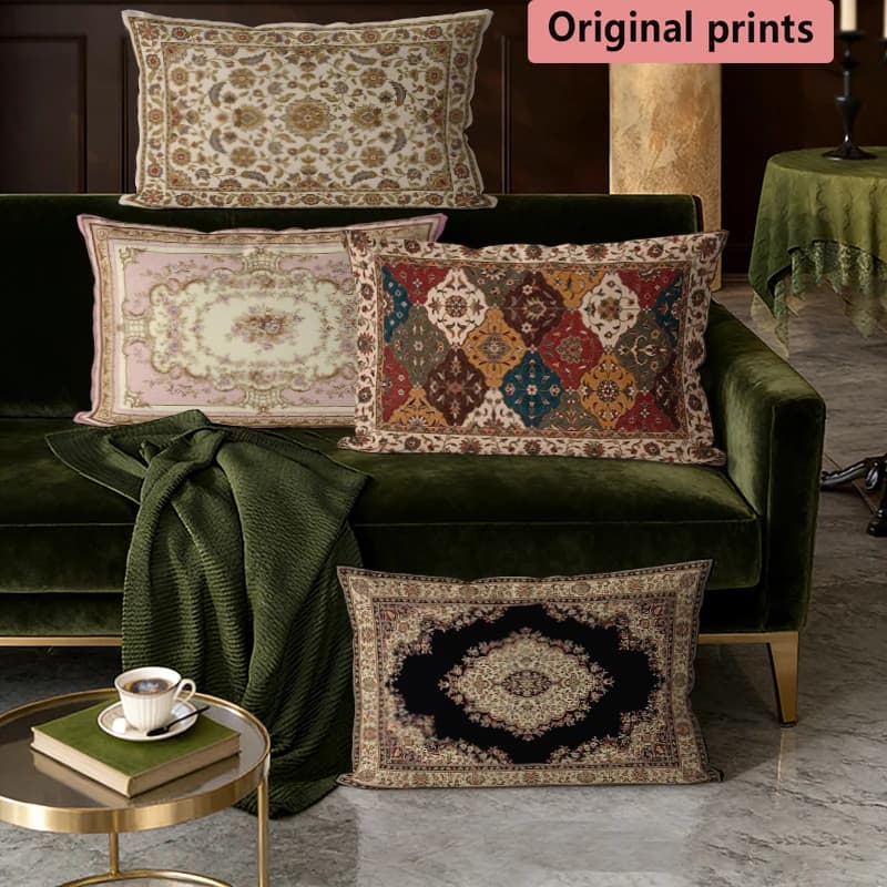 Vintage Persian Rug Pattern Lumbar Pillow Cases Suitable For Sofa Bedroom Car Pillow Cover Cushion Rectangular Back Cushion