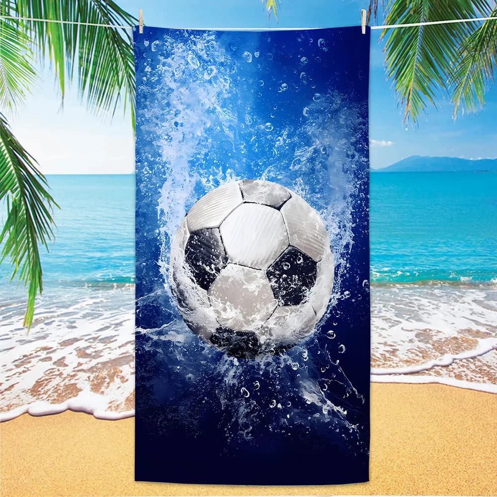 Asciugamano da Spiaggia per Calcio - Stampa Classica Bianca e Nera, Microfibra ad Asciugatura Rapida per Appassionati di Sport e Viaggi