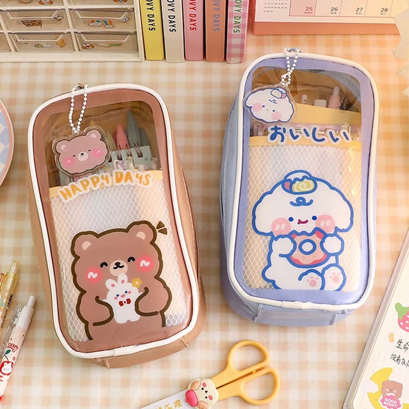 Astuccio trasparente Kawaii astuccio impermeabile di grande capacità astuccio per studenti carino per ragazze materiale scolastico regalo di cancelleria
