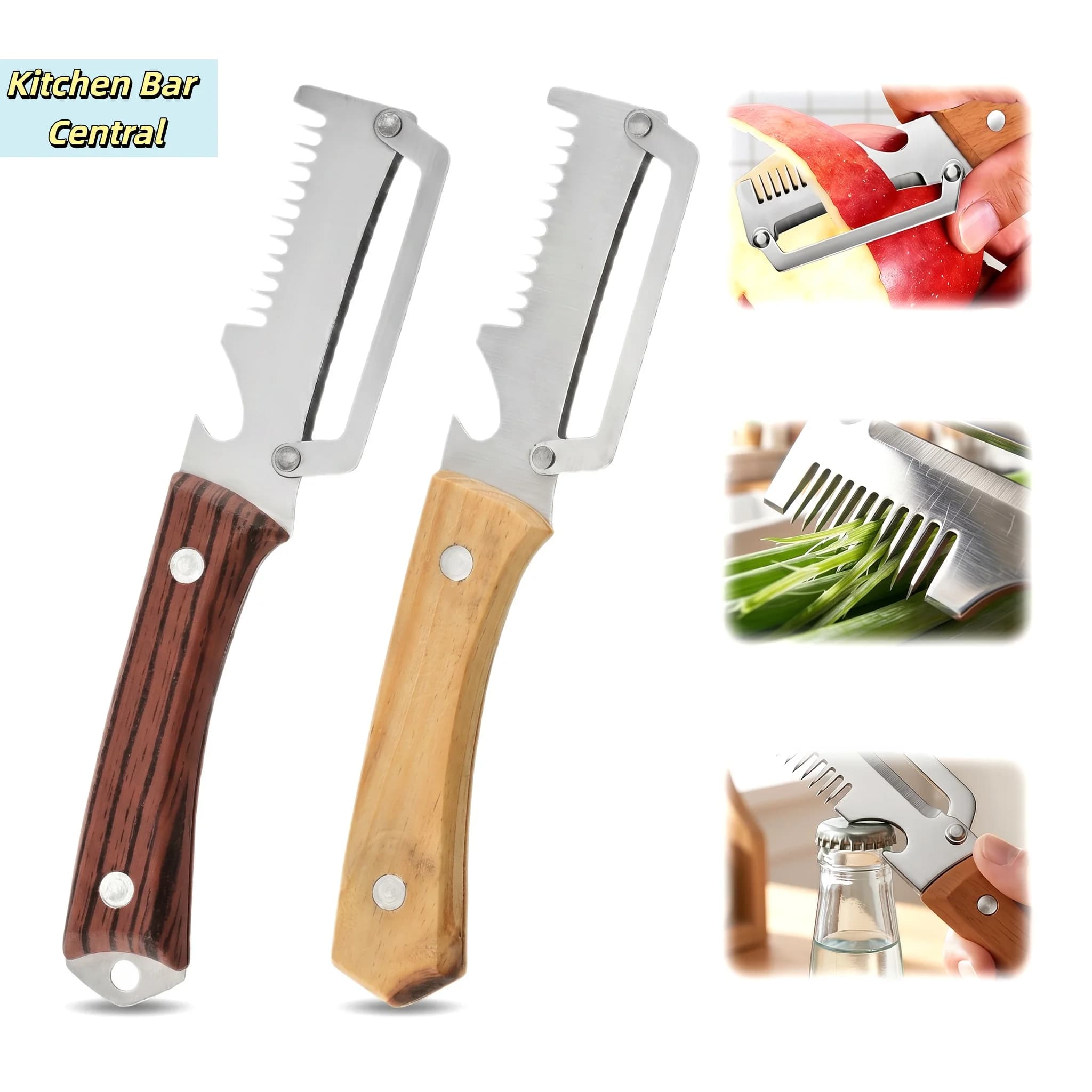 【Coltello pelapatate seghettato 3 in 1, pelapatate premium con trituratore per cipollotti e apribottiglie, utensile da cucina】