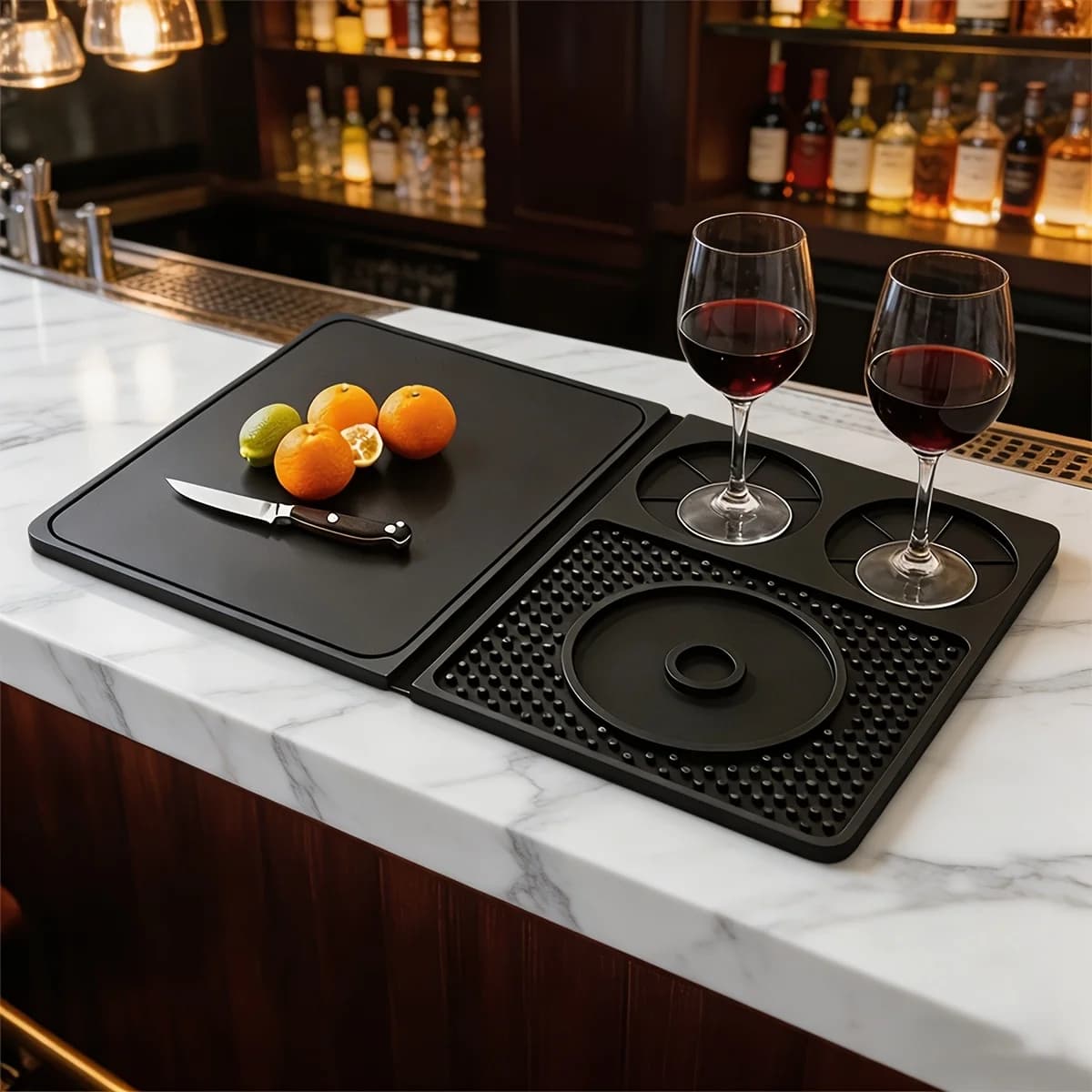 Tappetino da bar, accessori per home bar, tappetino multiuso 4 in 1 in silicone per cocktail con tagliere per bartender ecc., 18,1 x 11,8 pollici