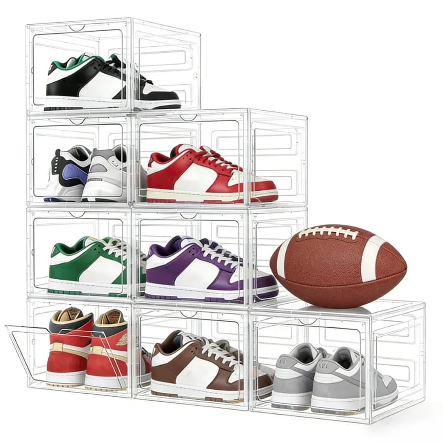 Clear Stackable Shoe Storage Boxes with Magnetic Doors for Organized Display and Easy Access 8 Pack Solution for Home and Close
