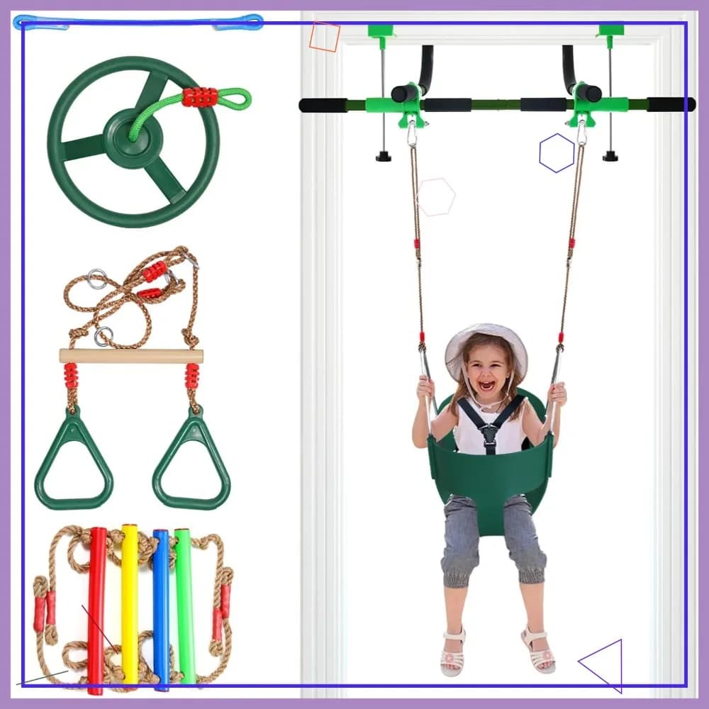 Attrezzo Multifunzione per Porta: Altalena per Bambini e Barra per Trazioni per Adulti, Adatto a Porte con Larghezza 24.41-30.51'' e Spessore 3.94-6.69''
