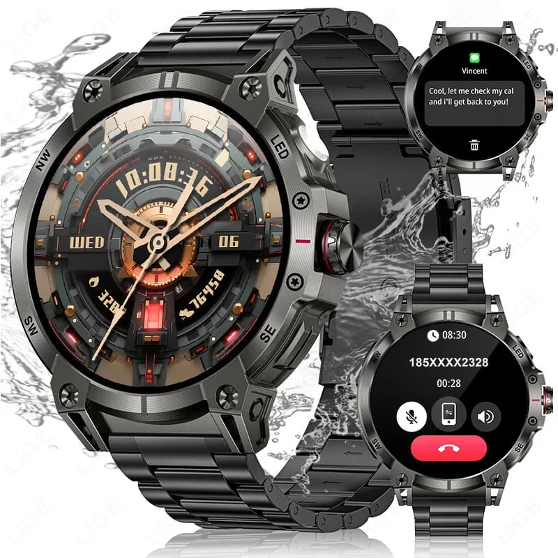 LIGE 1.8-inch HD Screen 760mAh Large Battery LED Flashlight Bluetooth Call Sport Mode All-Weather Health Monitoring Smart Watch